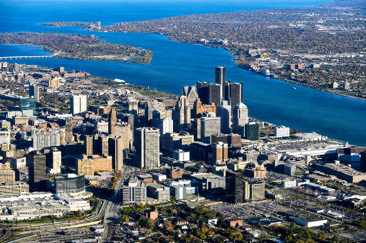Detroit Michigan aerial view