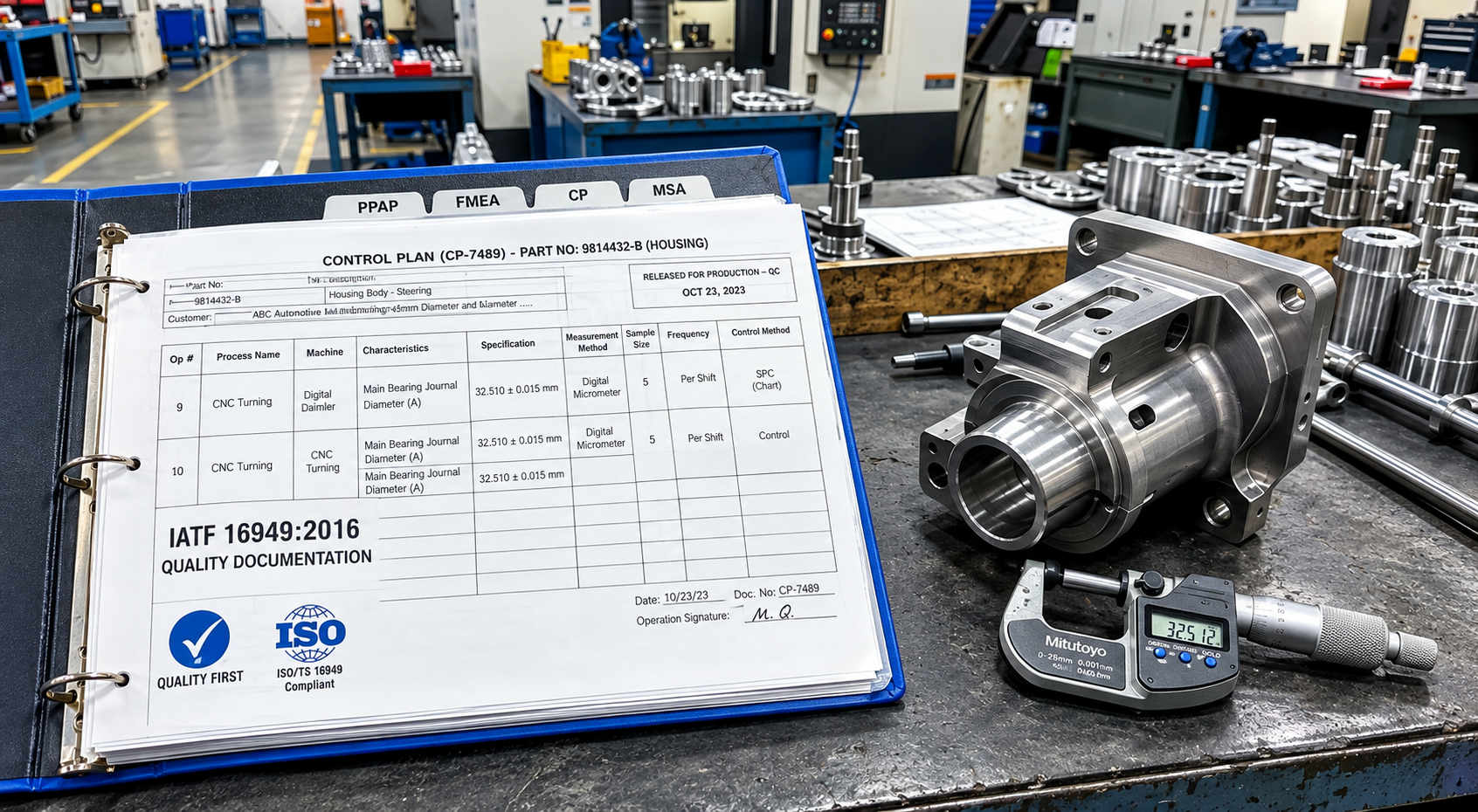 Automotive quality assurance inspection with IATF 16949 documentation